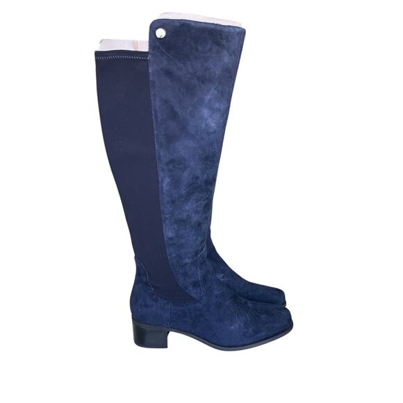 Marc Fisher Suede and Stretch Side Zip Knee-High Boots Navy Size 7.5 Wide - Picture 1 of 7